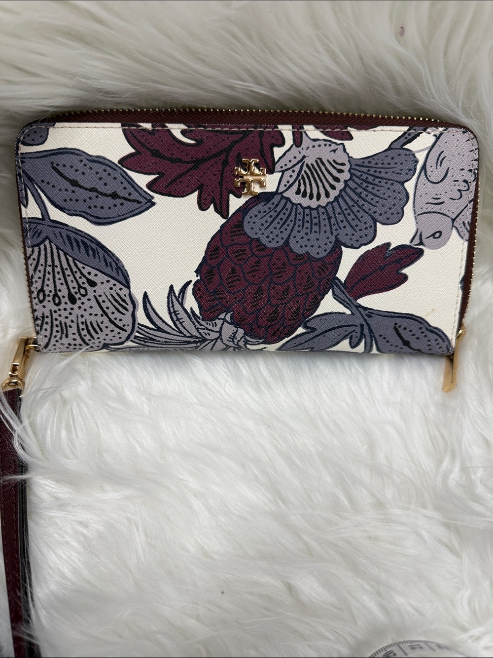 Tory Burch Burgundy Pebbled Leather Crossbody with Floral Zip Wallet - Picture 5 of 7